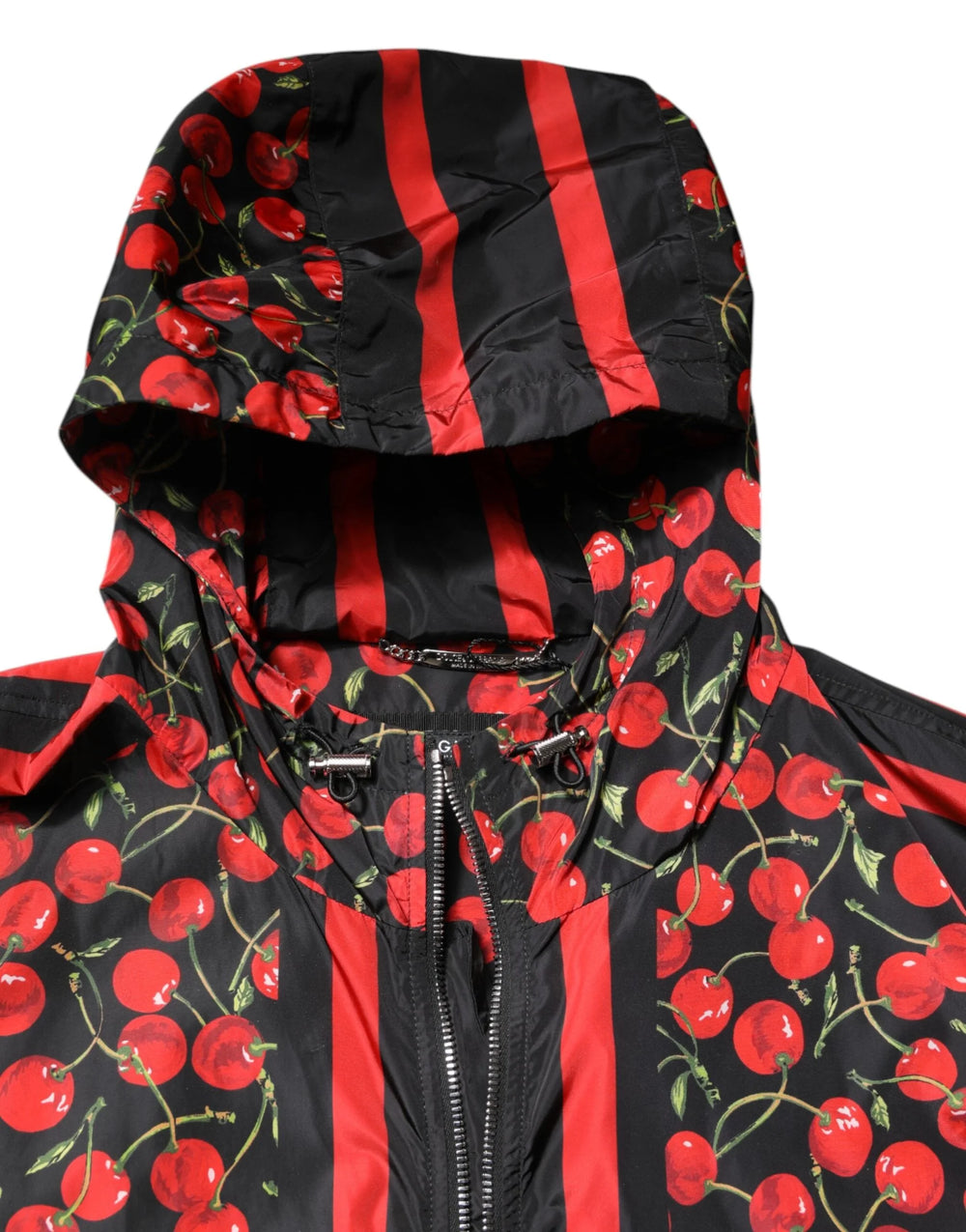Dolce & Gabbana Black Cherry Print Hooded Windbreaker Jacket - IT50 | L - Windbreakers