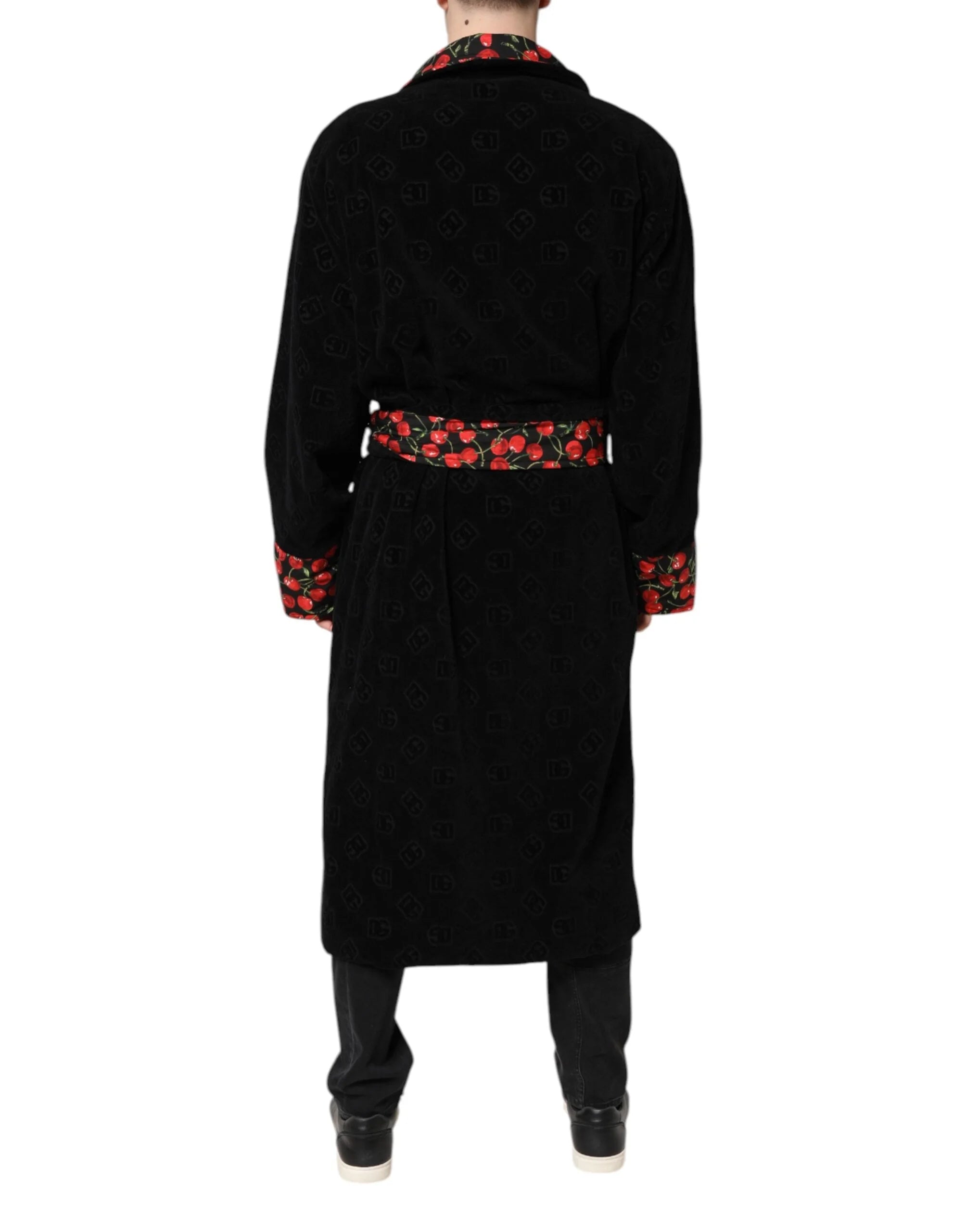 Dolce & Gabbana Black Cherry Print Wrap Robe Men Coat Jacket - IT48 | M - Wrap Coats