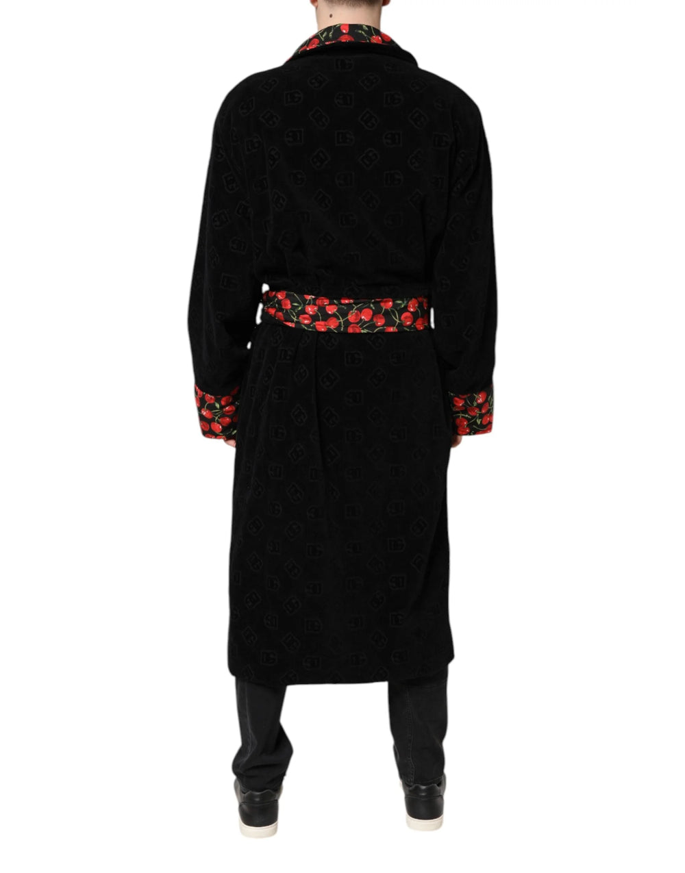 Dolce & Gabbana Black Cherry Print Wrap Robe Men Coat Jacket - IT48 | M - Wrap Coats