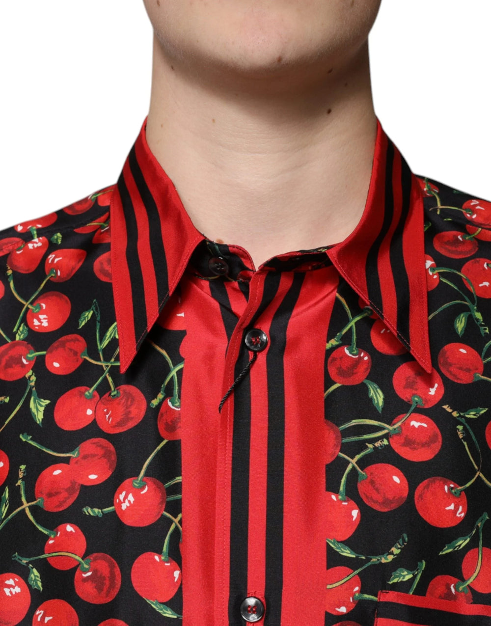 Dolce & Gabbana Black Cherry Silk Button Down Casual Shirt - IT42 | XL - Shirts