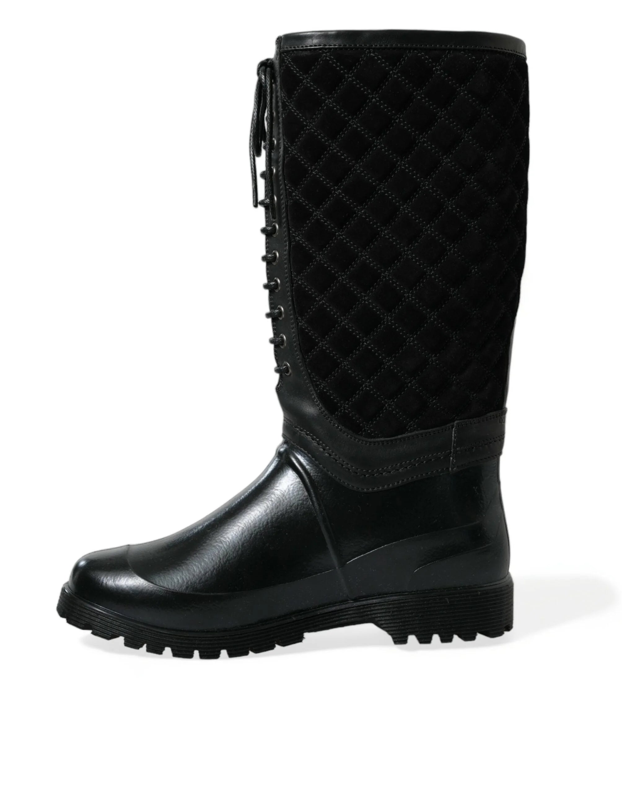 Dolce & Gabbana Black Chioggia Rubber Suede Rain Boots Shoes - EU43/US10