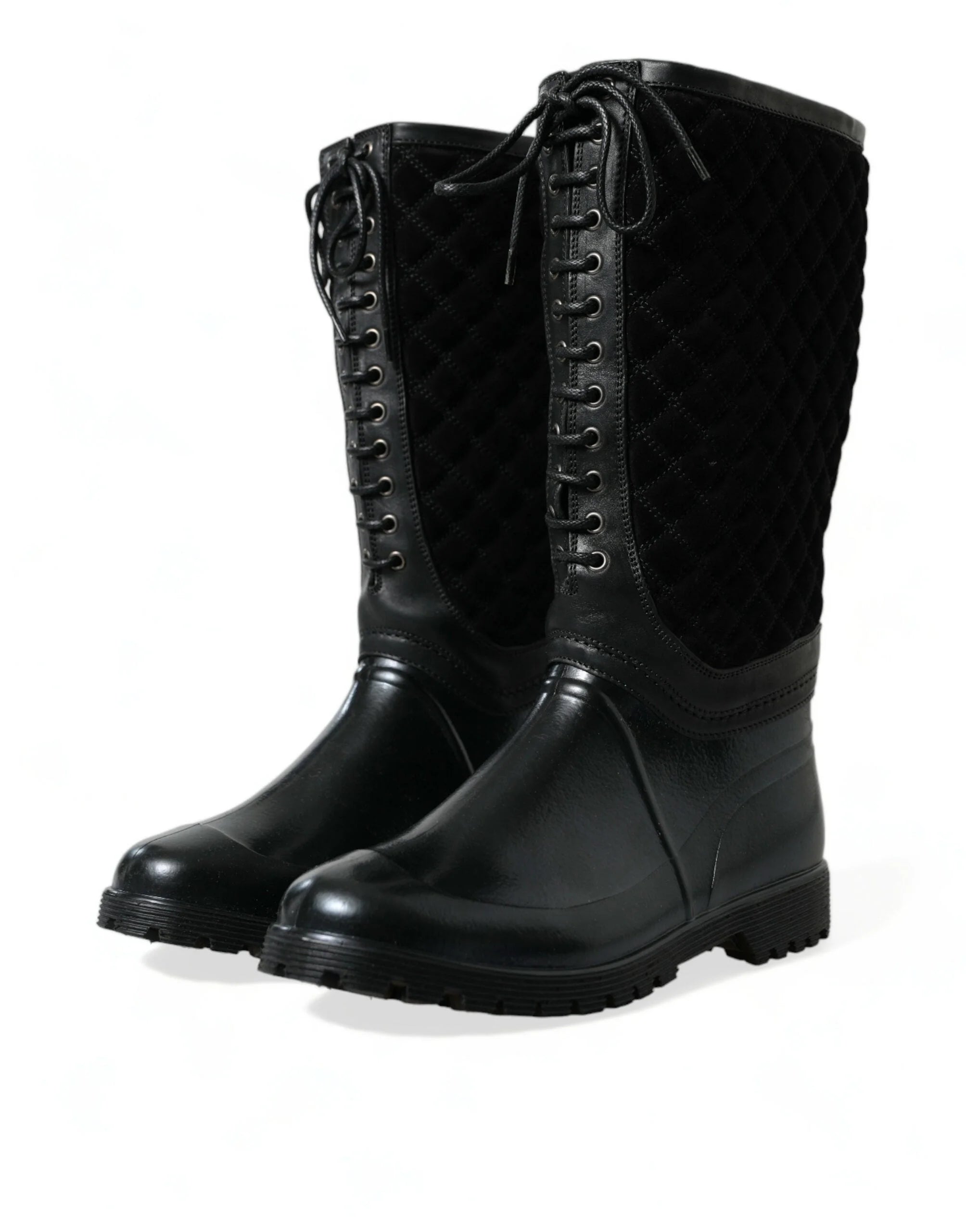 Dolce & Gabbana Black Chioggia Rubber Suede Rain Boots Shoes - EU43/US10