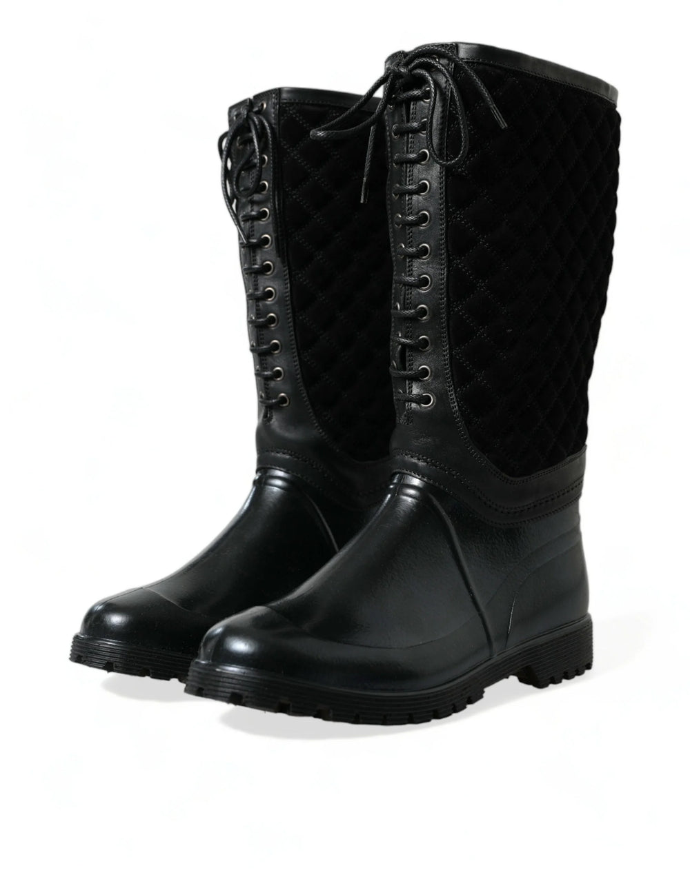 Dolce & Gabbana Black Chioggia Rubber Suede Rain Boots Shoes - EU43/US10