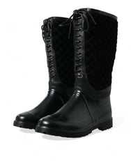 Dolce & Gabbana Black Chioggia Rubber Suede Rain Boots Shoes - EU43/US10