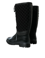 Dolce & Gabbana Black Chioggia Rubber Suede Rain Boots Shoes - EU43/US10