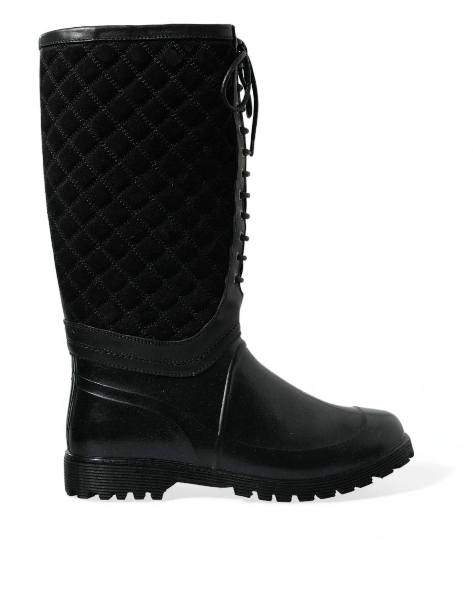 Dolce & Gabbana Black Chioggia Rubber Suede Rain Boots Shoes - EU43/US10