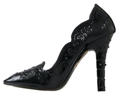 Dolce & Gabbana Black CINDERELLA Floral Crystal Heels Shoes - EU39/US8.5