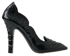 Dolce & Gabbana Black CINDERELLA Floral Crystal Heels Shoes - EU39/US8.5