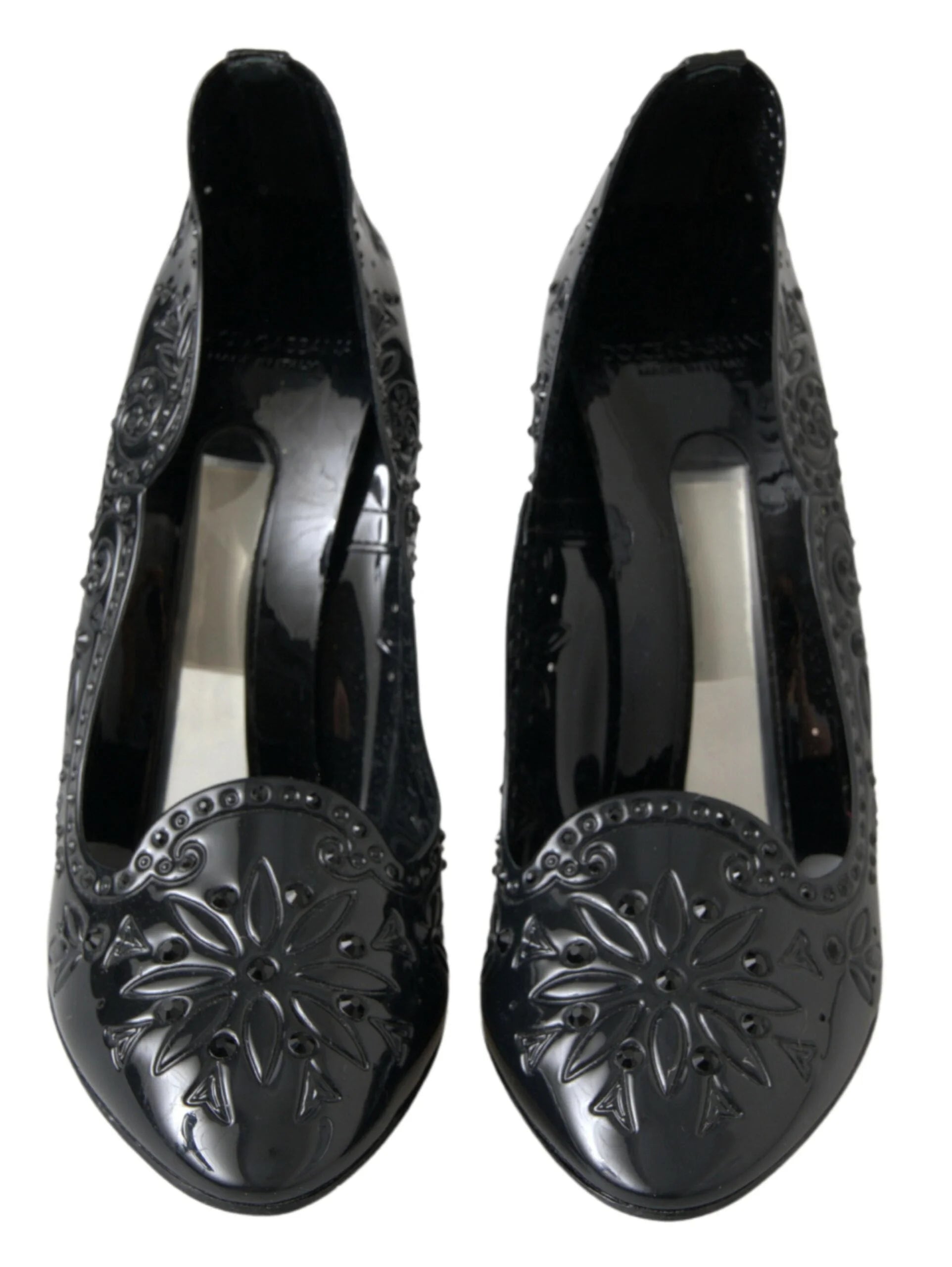 Dolce & Gabbana Black CINDERELLA Floral Crystal Heels Shoes - EU39/US8.5