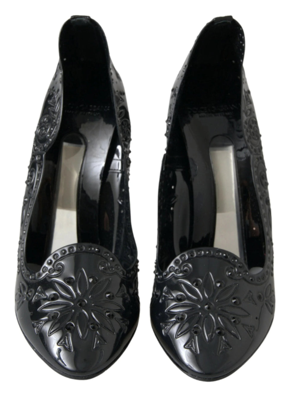 Dolce & Gabbana Black CINDERELLA Floral Crystal Heels Shoes - EU39/US8.5