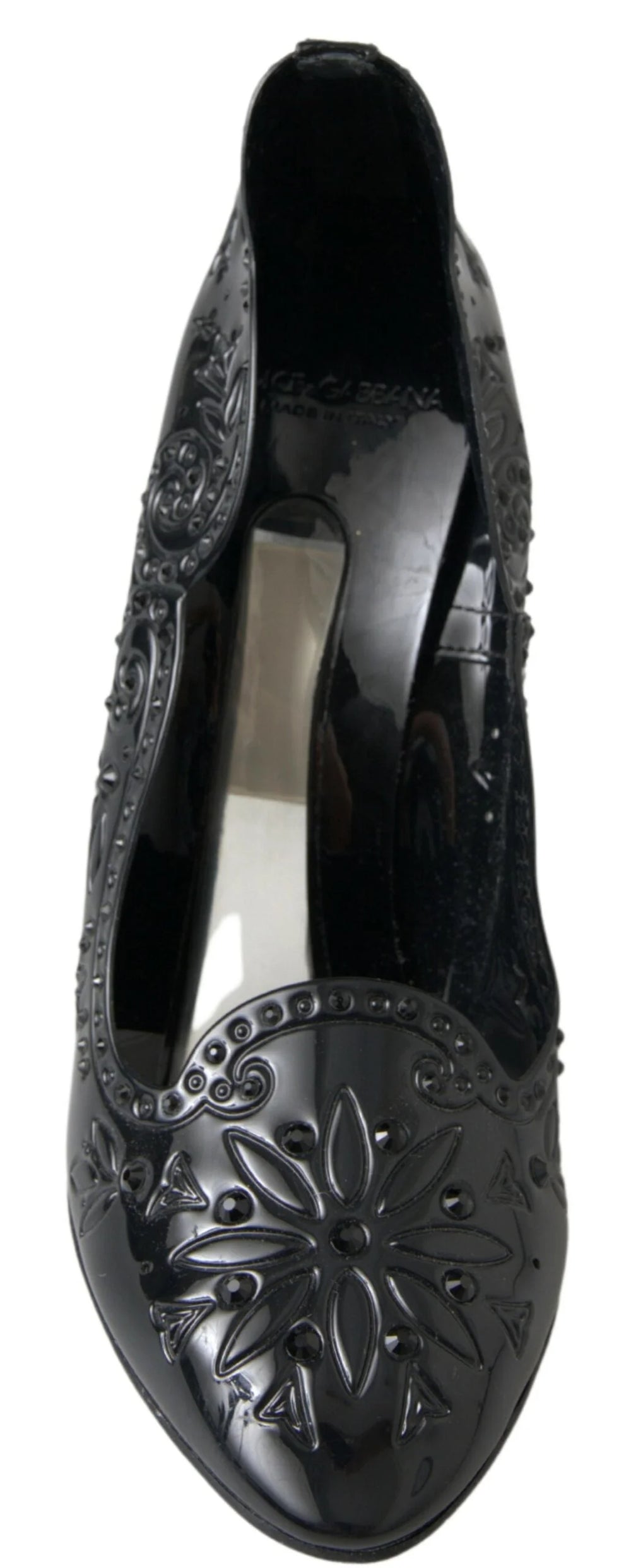 Dolce & Gabbana Black CINDERELLA Floral Crystal Heels Shoes - EU39/US8.5