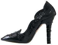 Dolce & Gabbana Black CINDERELLA Floral Crystal Heels Shoes - EU39/US8.5