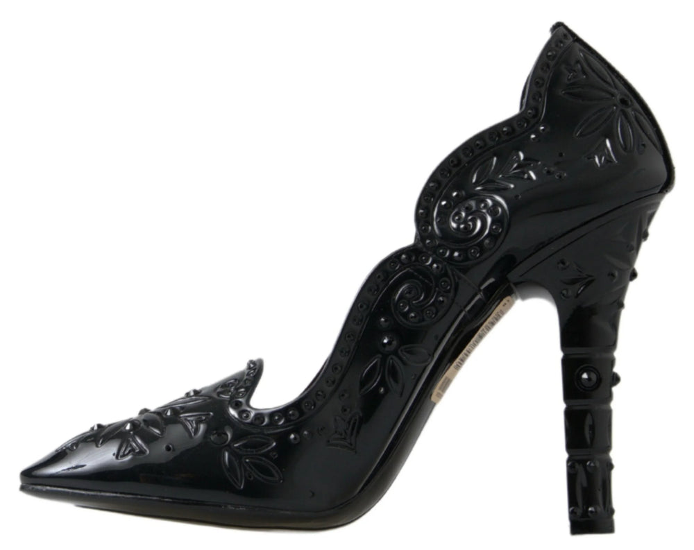 Dolce & Gabbana Black CINDERELLA Floral Crystal Heels Shoes - EU39/US8.5 - Heels