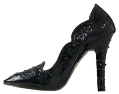 Dolce & Gabbana Black CINDERELLA Floral Crystal Heels Shoes - EU39/US8.5 - Heels