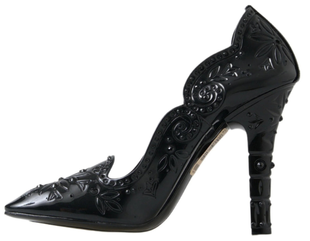 Dolce & Gabbana Black CINDERELLA Floral Crystal Heels Shoes - EU39/US8.5 - Heels