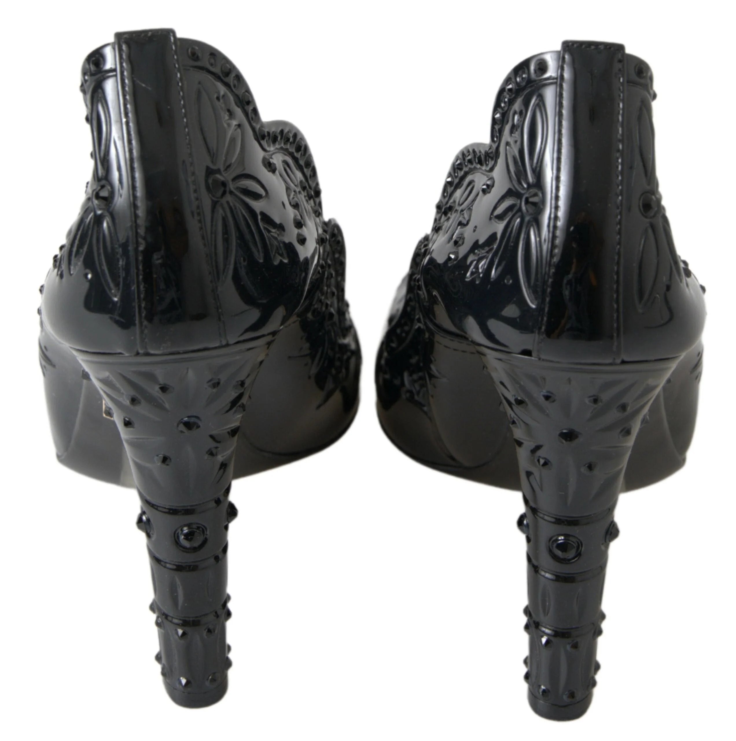 Dolce & Gabbana Black CINDERELLA Floral Crystal Heels Shoes - EU39/US8.5