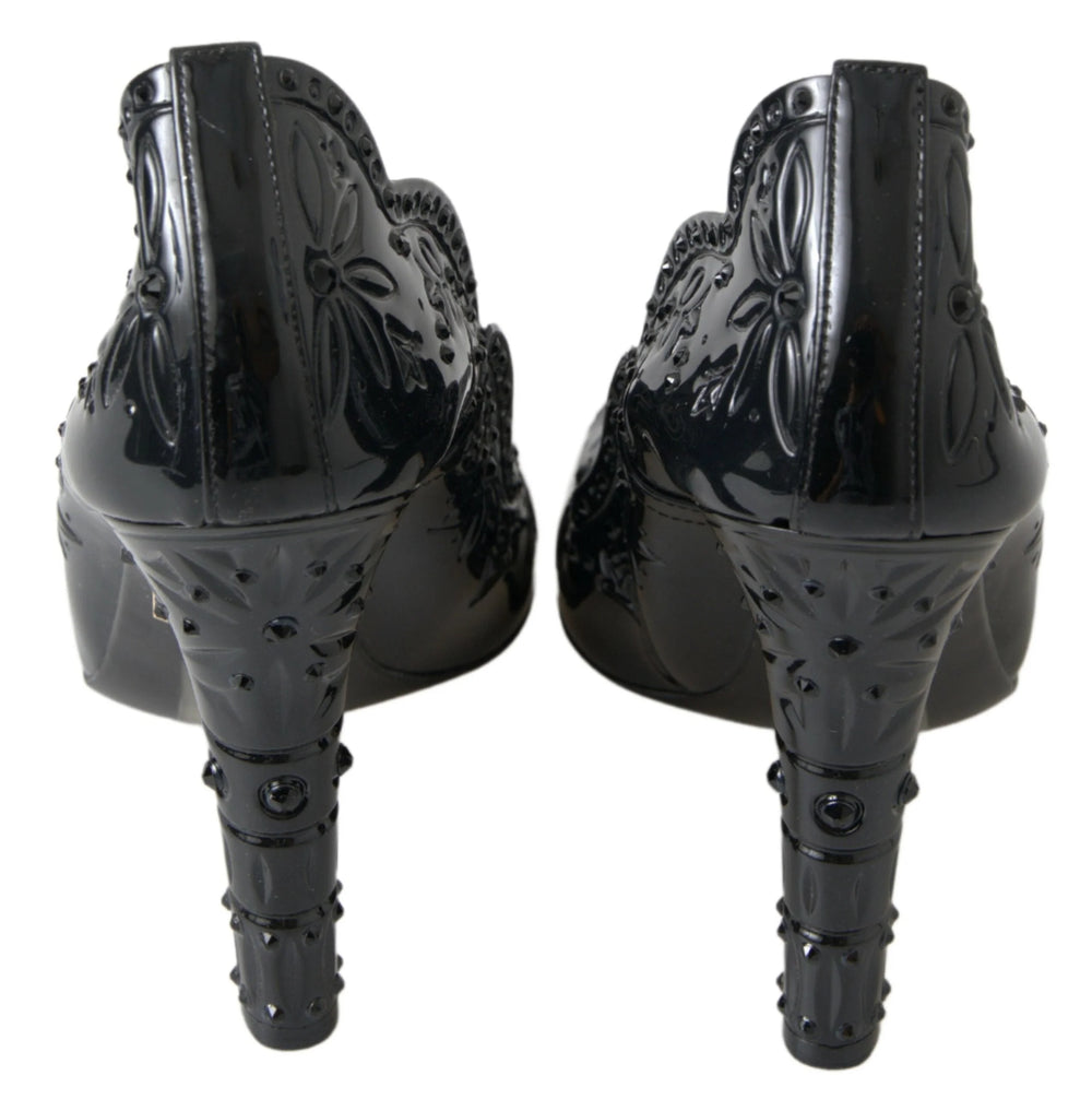 Dolce & Gabbana Black CINDERELLA Floral Crystal Heels Shoes - EU39/US8.5