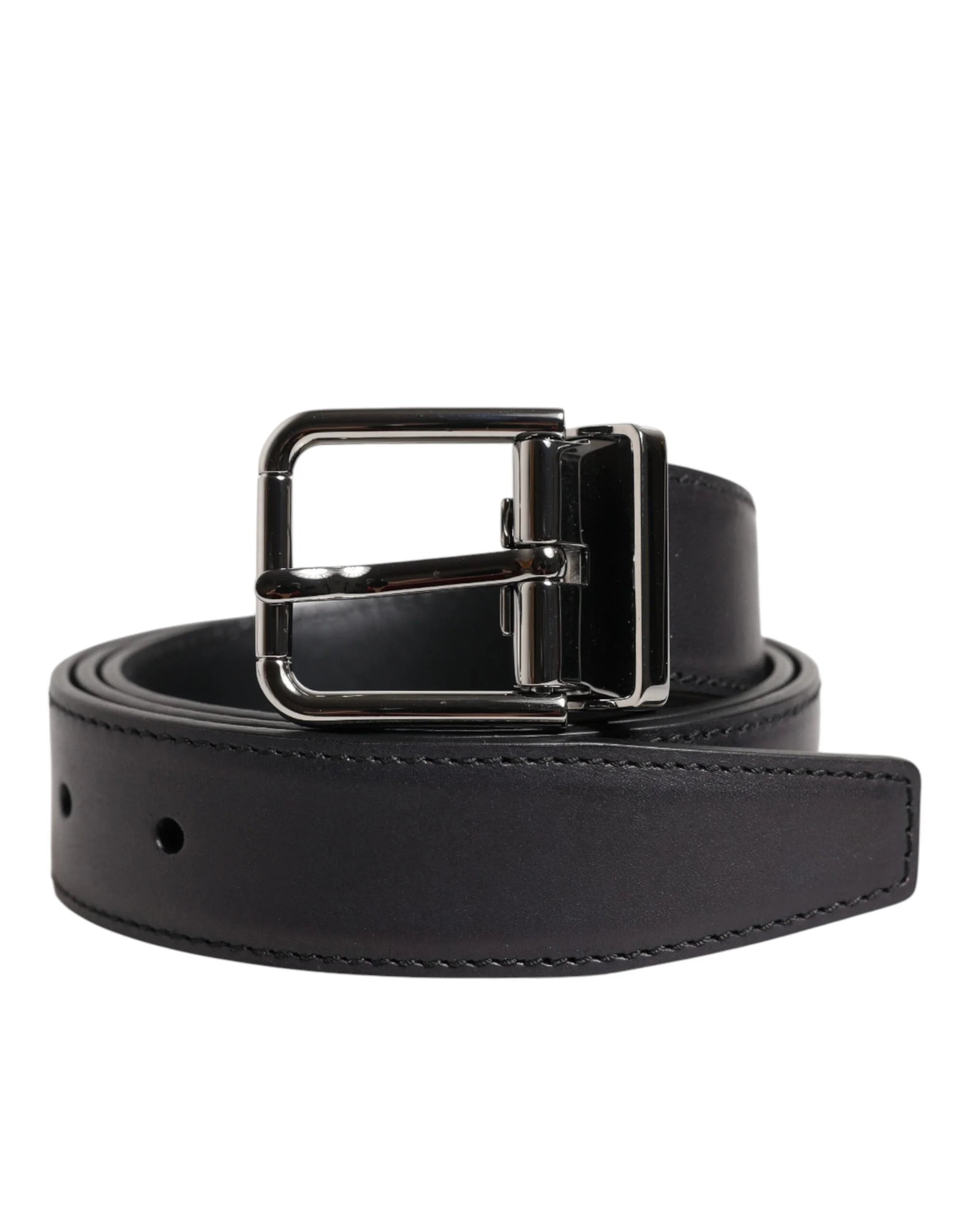 Dolce & Gabbana Black Classic Calf Leather Silver Buckle Belt - Belts