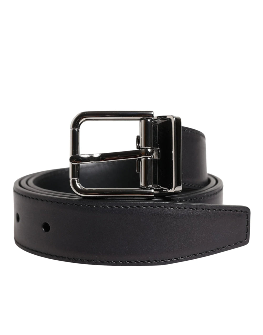 Dolce & Gabbana Black Classic Calf Leather Silver Buckle Belt - Belts