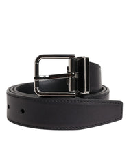 Dolce & Gabbana Black Classic Calf Leather Silver Buckle Belt - Belts