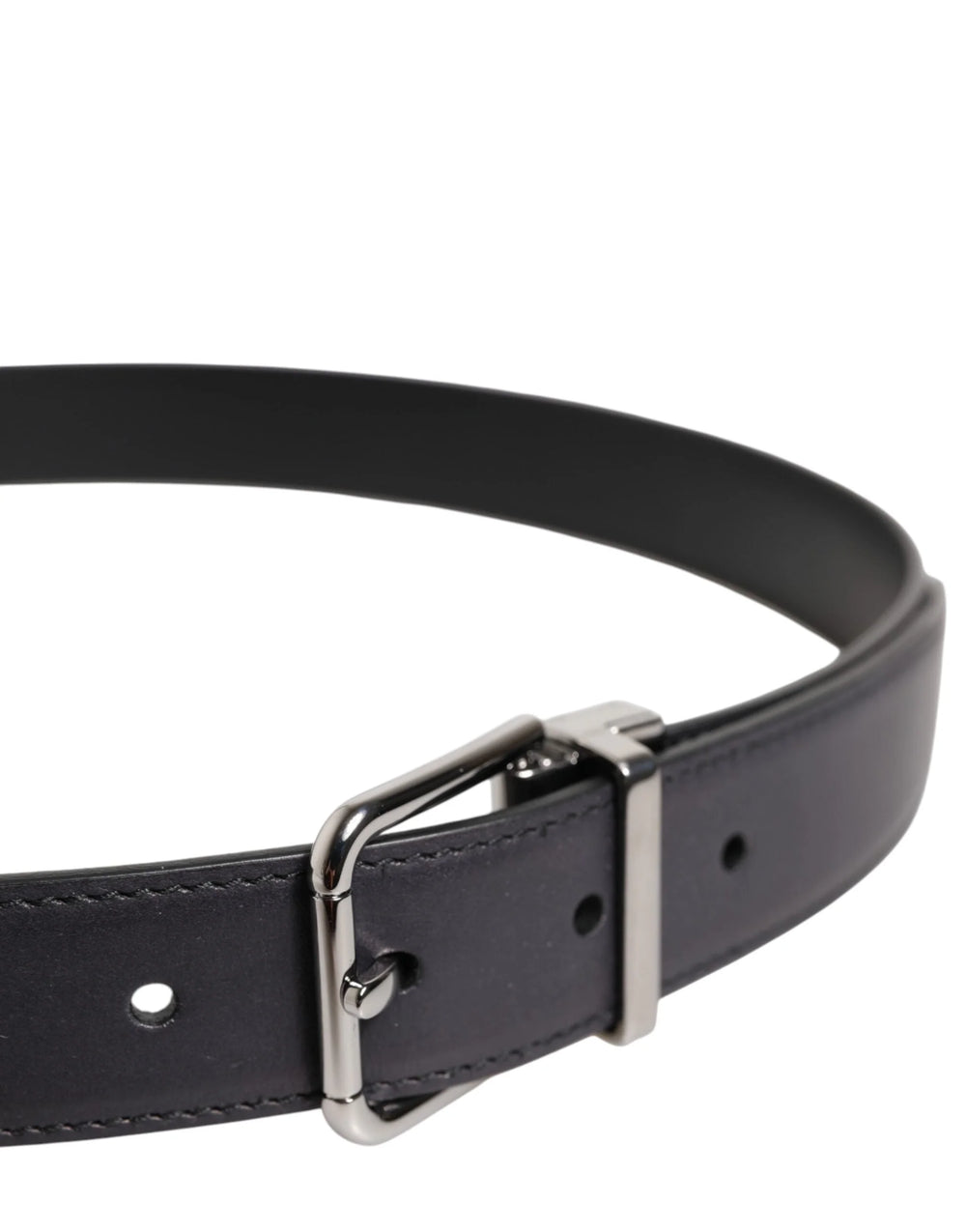 Dolce & Gabbana Black Classic Calf Leather Silver Buckle Belt - Belts