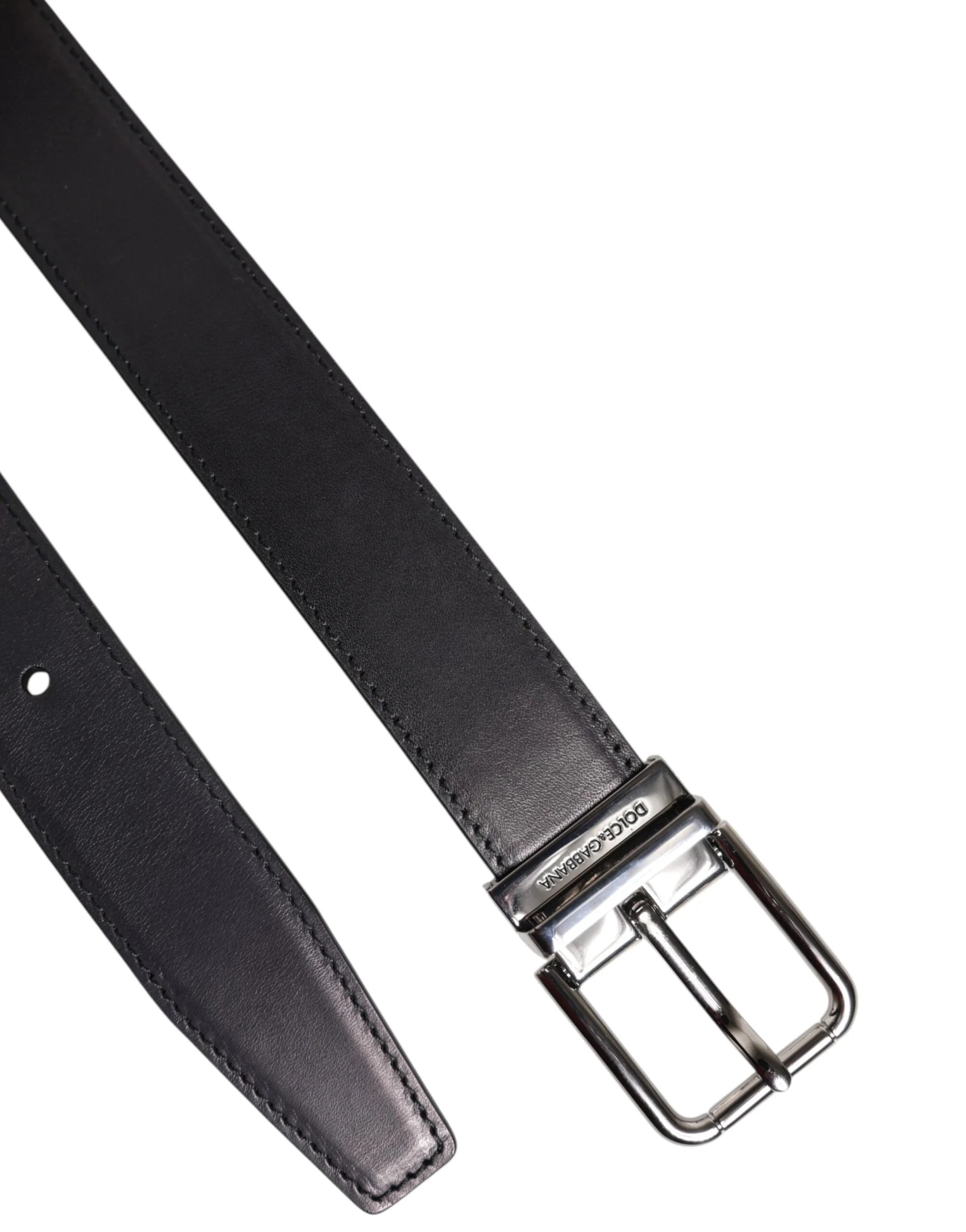 Dolce & Gabbana Black Classic Calf Leather Silver Buckle Belt - Belts