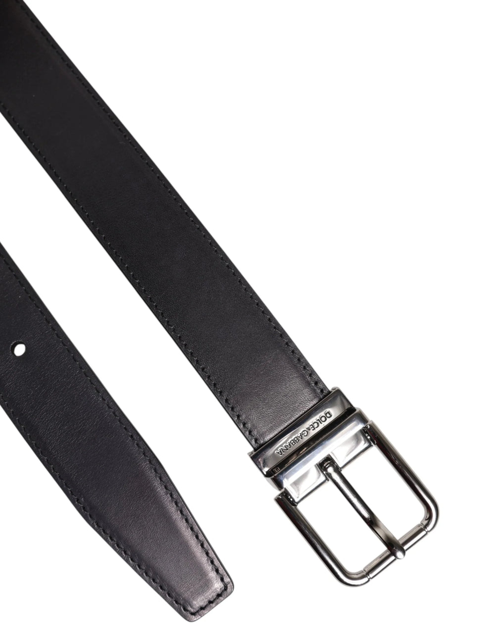 Dolce & Gabbana Black Classic Calf Leather Silver Buckle Belt - Belts
