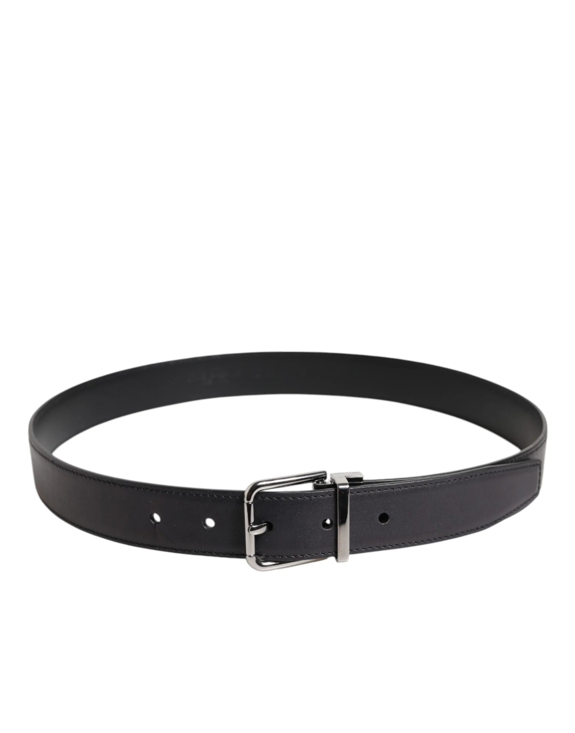 Dolce & Gabbana Black Classic Calf Leather Silver Buckle Belt - Belts