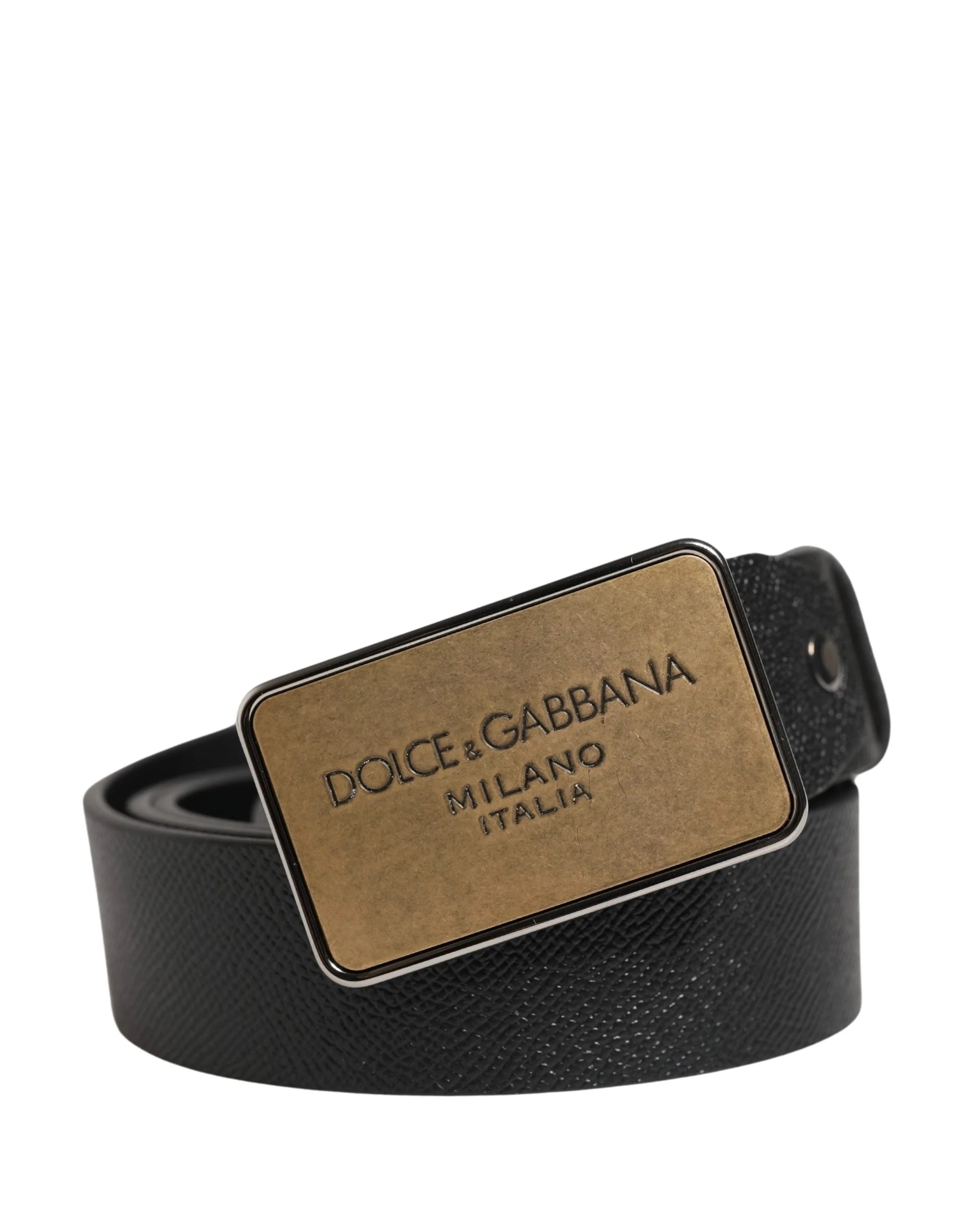 Dolce & Gabbana Black Classic Leather Logo Metal Buckle Belt - 115 cm / 46 Inches