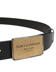 Dolce & Gabbana Black Classic Leather Logo Metal Buckle Belt - 115 cm / 46 Inches