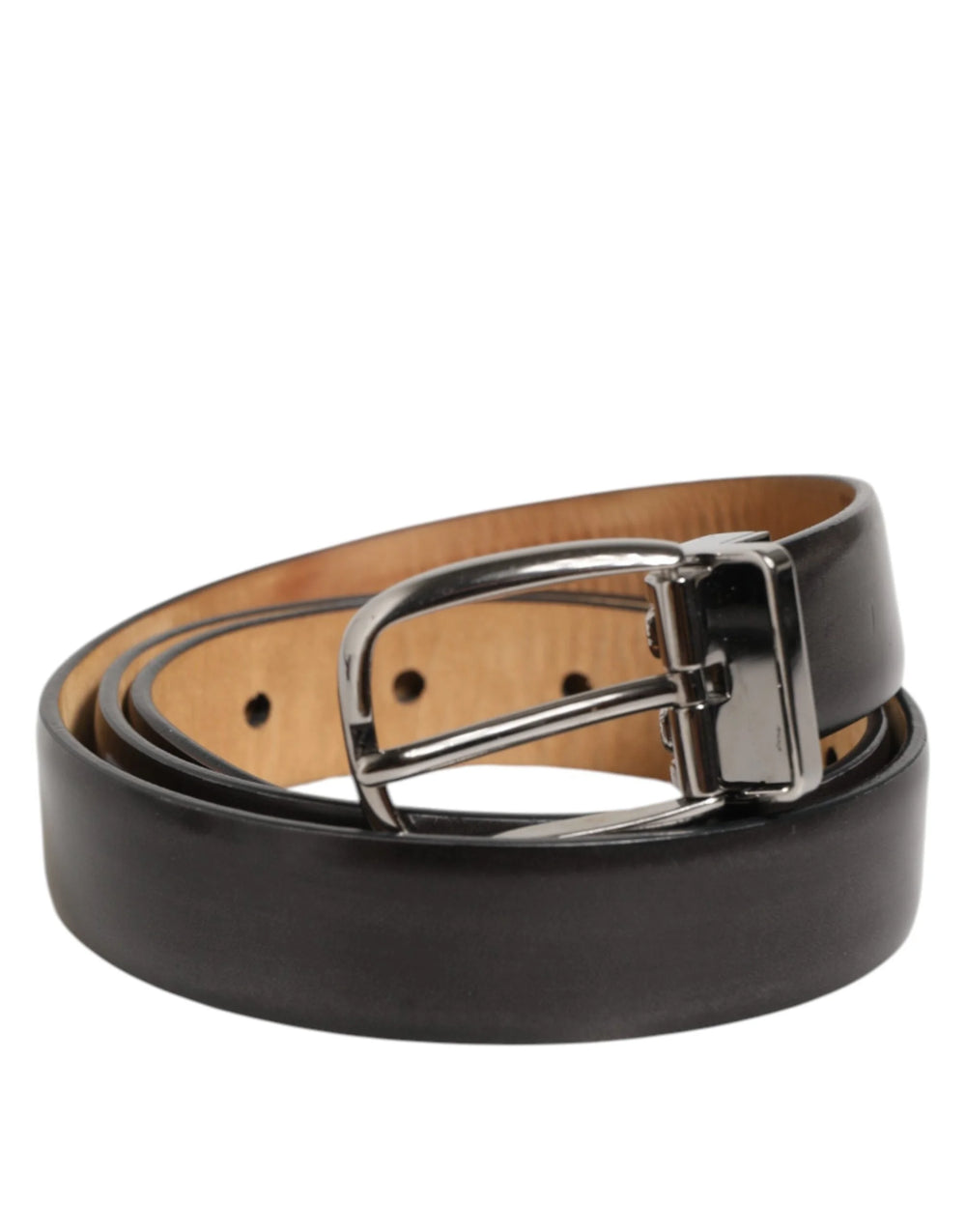 Dolce & Gabbana Black Classic Leather Silver-Tone Buckle Belt - 80 cm / 32 Inches - Belts