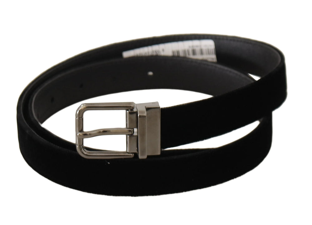 Dolce & Gabbana Black Classic Velvet Logo Engraved Metal Buckle Belt - 95 cm / 38 Inches - Belts
