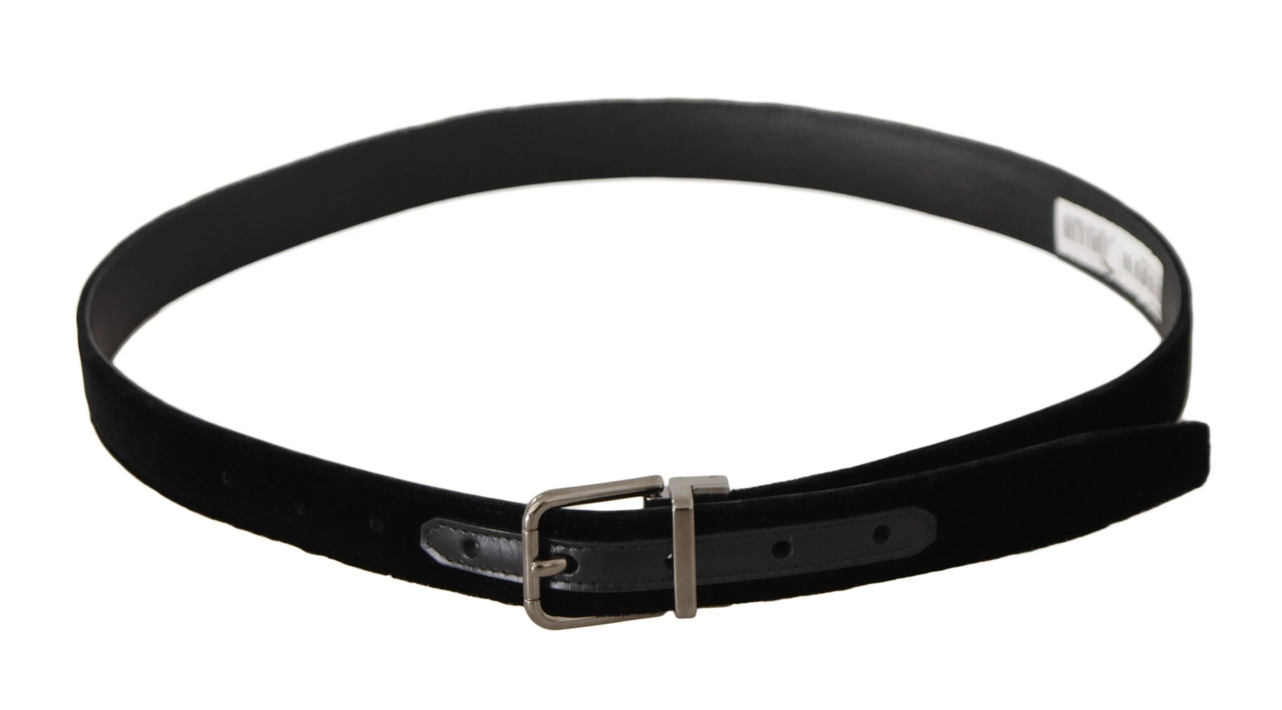Dolce & Gabbana Black Classic Velvet Logo Engraved Metal Buckle Belt - 95 cm / 38 Inches - Belts