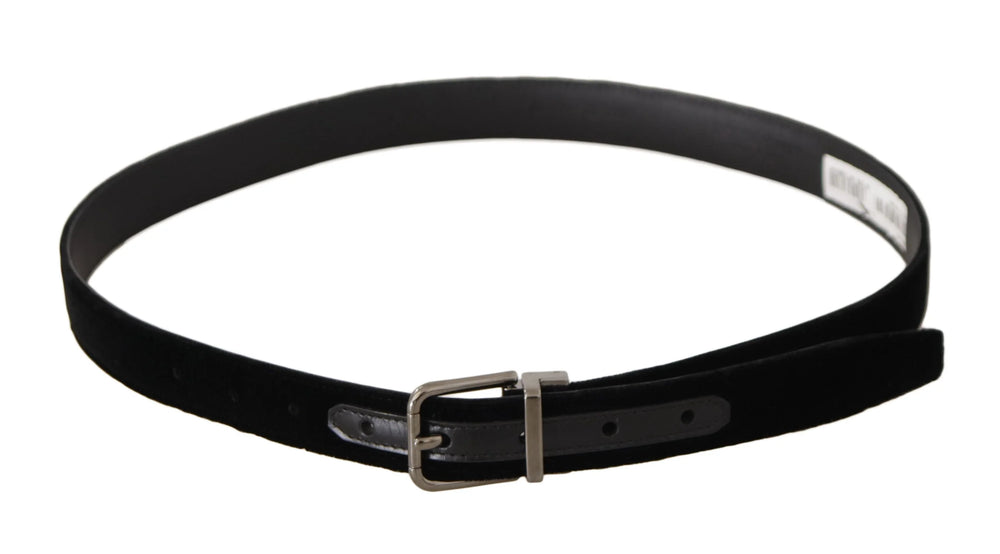 Dolce & Gabbana Black Classic Velvet Logo Engraved Metal Buckle Belt - 95 cm / 38 Inches - Belts