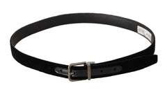 Dolce & Gabbana Black Classic Velvet Logo Engraved Metal Buckle Belt - 95 cm / 38 Inches - Belts