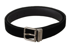 Dolce & Gabbana Black Classic Velvet Logo Engraved Metal Buckle Belt - 95 cm / 38 Inches - Belts