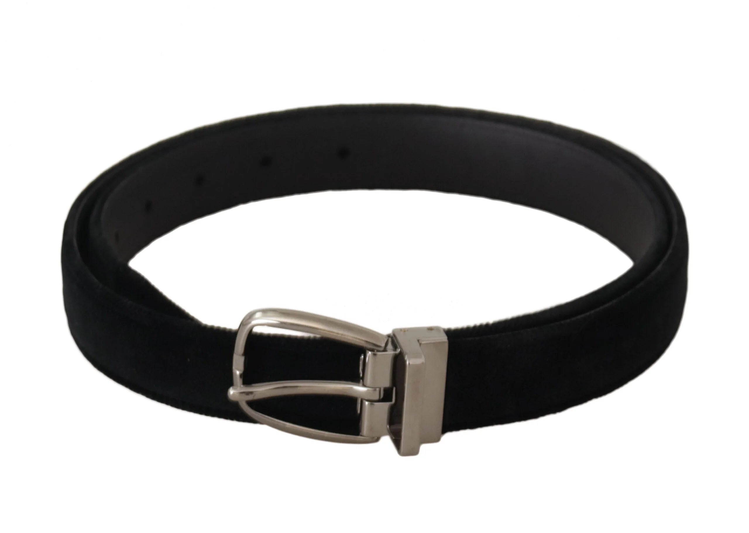 Dolce & Gabbana Black Classic Velvet Silver Tone Metal Buckle Belt - Belts