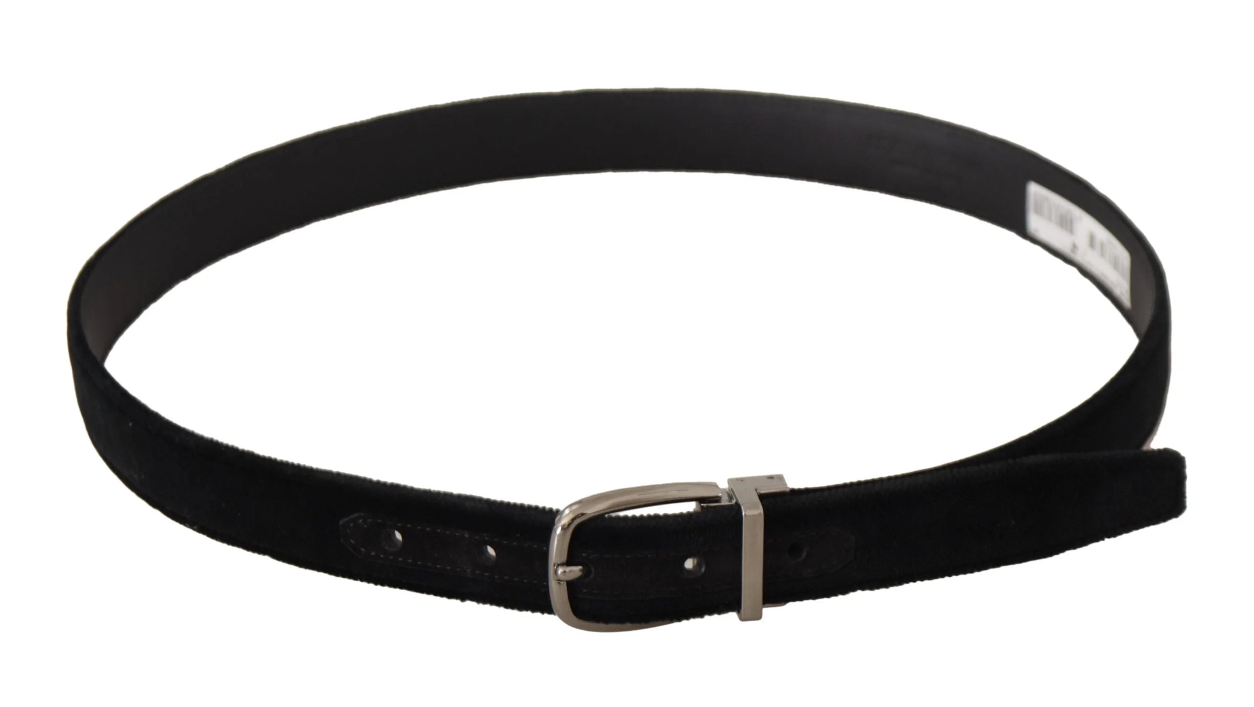 Dolce & Gabbana Black Classic Velvet Silver Tone Metal Buckle Belt - Belts