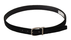 Dolce & Gabbana Black Classic Velvet Silver Tone Metal Buckle Belt - Belts