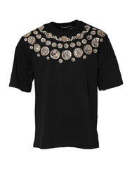 Dolce & Gabbana Black Coin Print Cotton Crew Neck T-shirt - T-Shirts