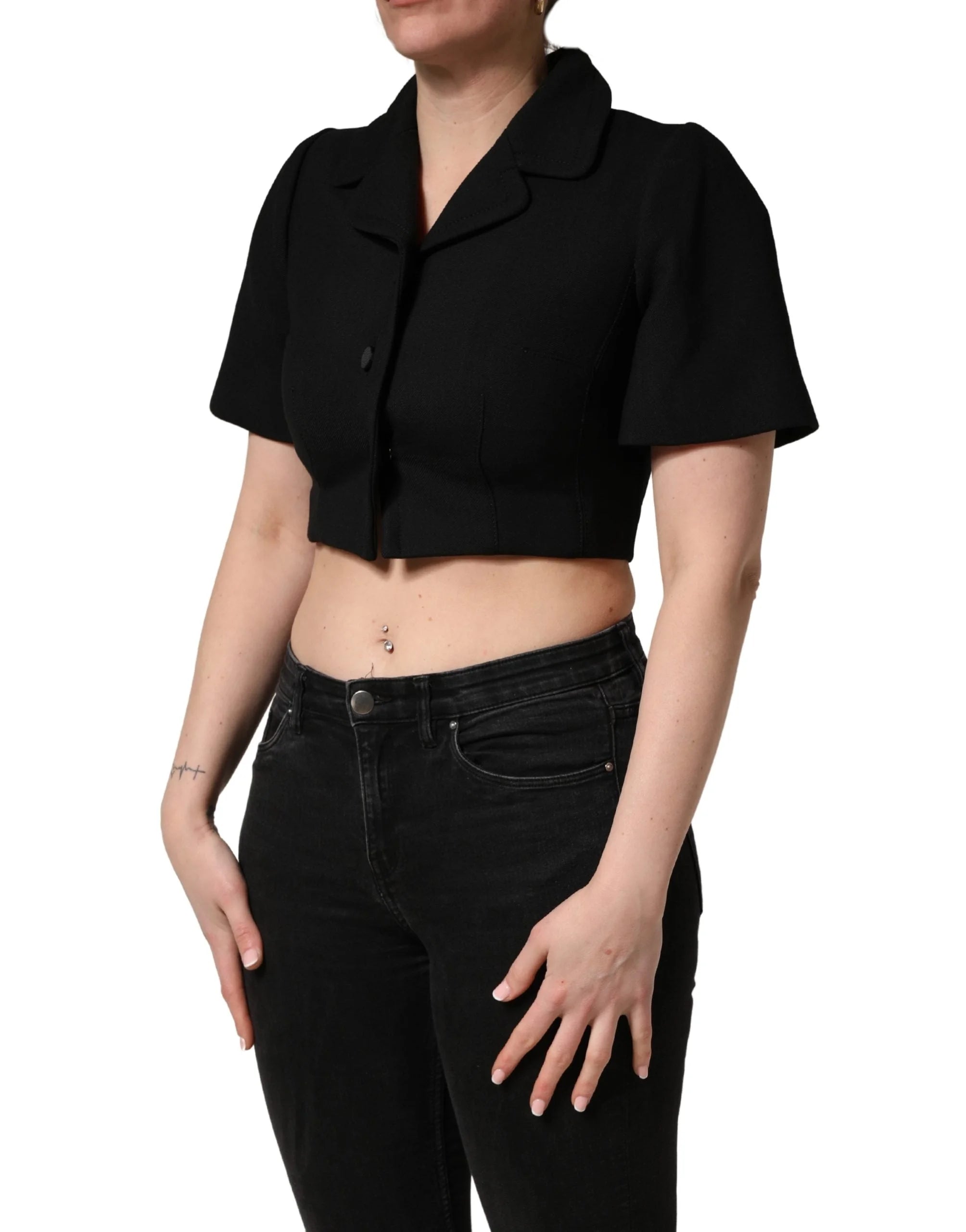 Dolce & Gabbana Blouse courte à manches courtes et col noir - IT36|XXS