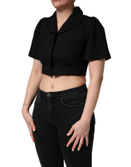 Dolce & Gabbana Blouse courte à manches courtes et col noir - IT36|XXS