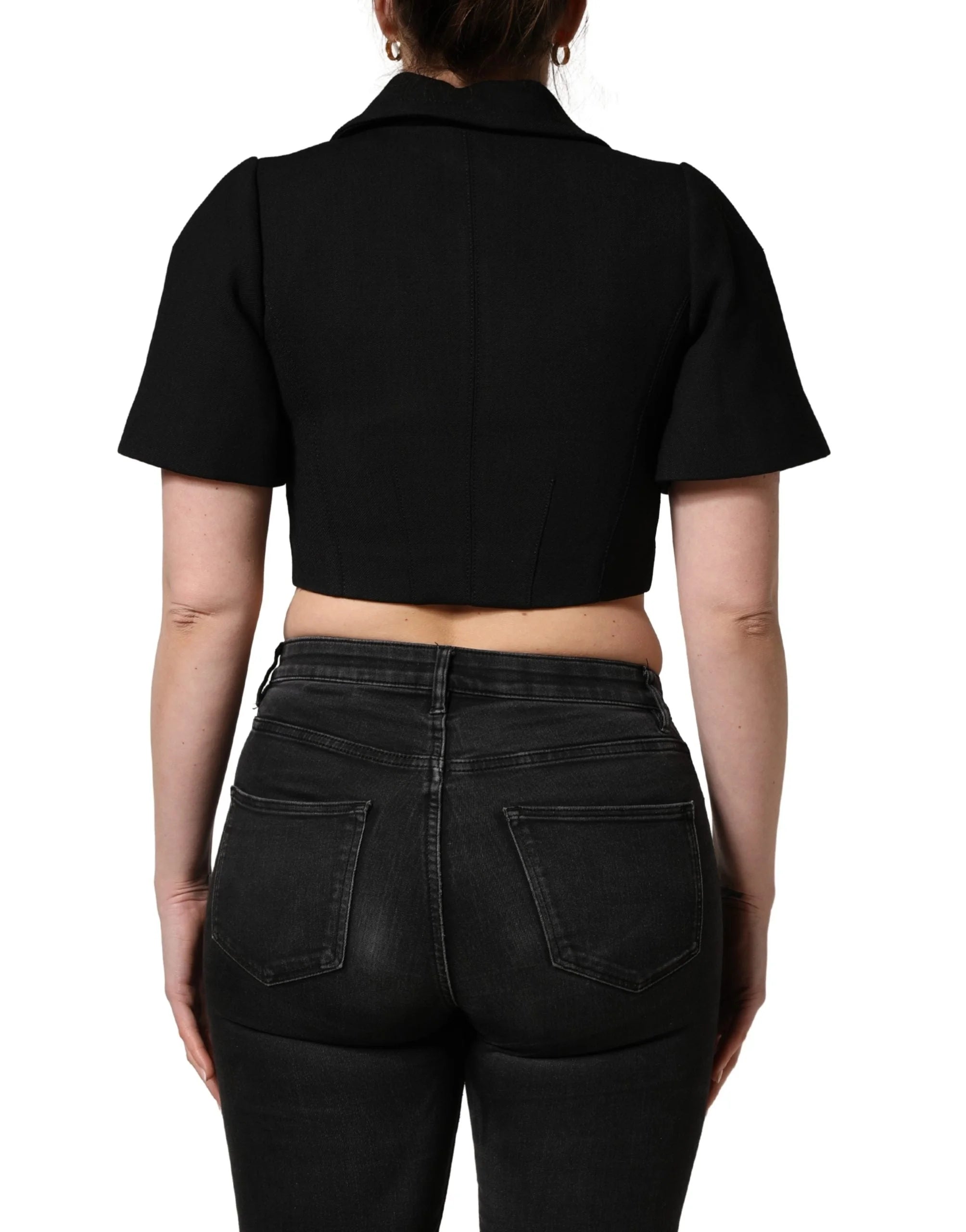 Dolce & Gabbana Blouse courte à manches courtes et col noir - IT36|XXS