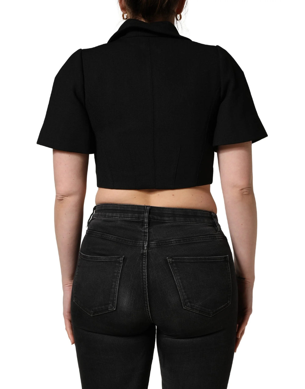Dolce & Gabbana Blouse courte à manches courtes et col noir - IT36|XXS