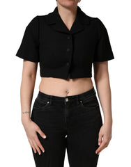 Dolce & Gabbana Blouse courte à manches courtes et col noir - IT36|XXS