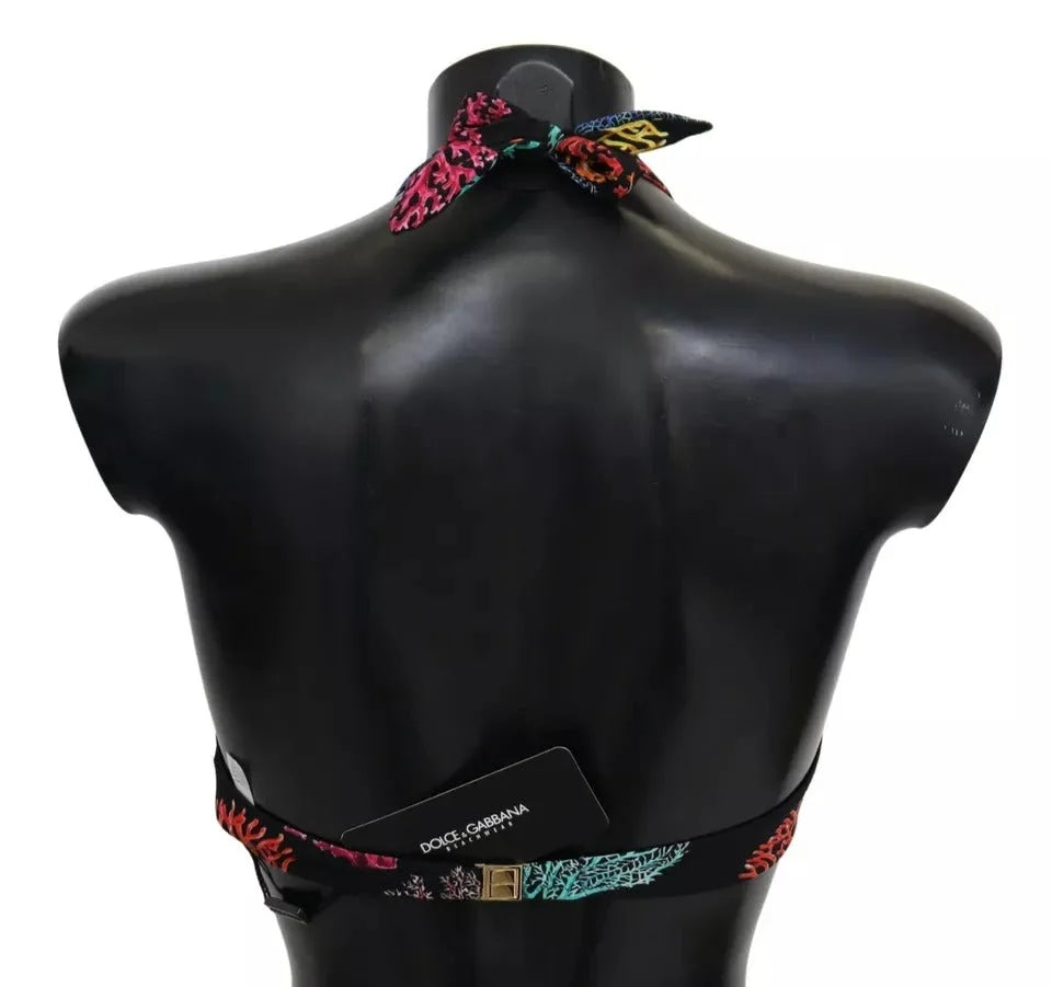 Dolce & Gabbana Black Corals Print Swimsuit Beachwear Bikini Top - IT1 | XS - Swimwear Tops