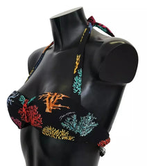 Dolce & Gabbana Black Corals Print Swimsuit Beachwear Bikini Top - IT1 | XS - Swimwear Tops