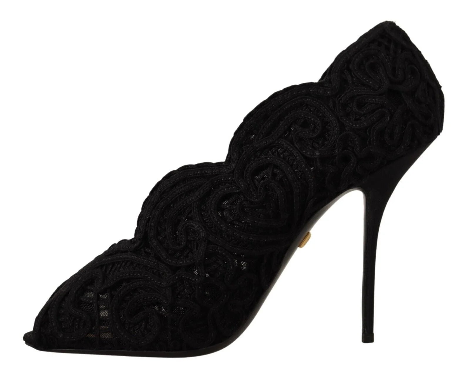 Dolce & Gabbana Black Cordonetto Ricamo Pump Open Toe Shoes - EU40/US9.5 - Heels