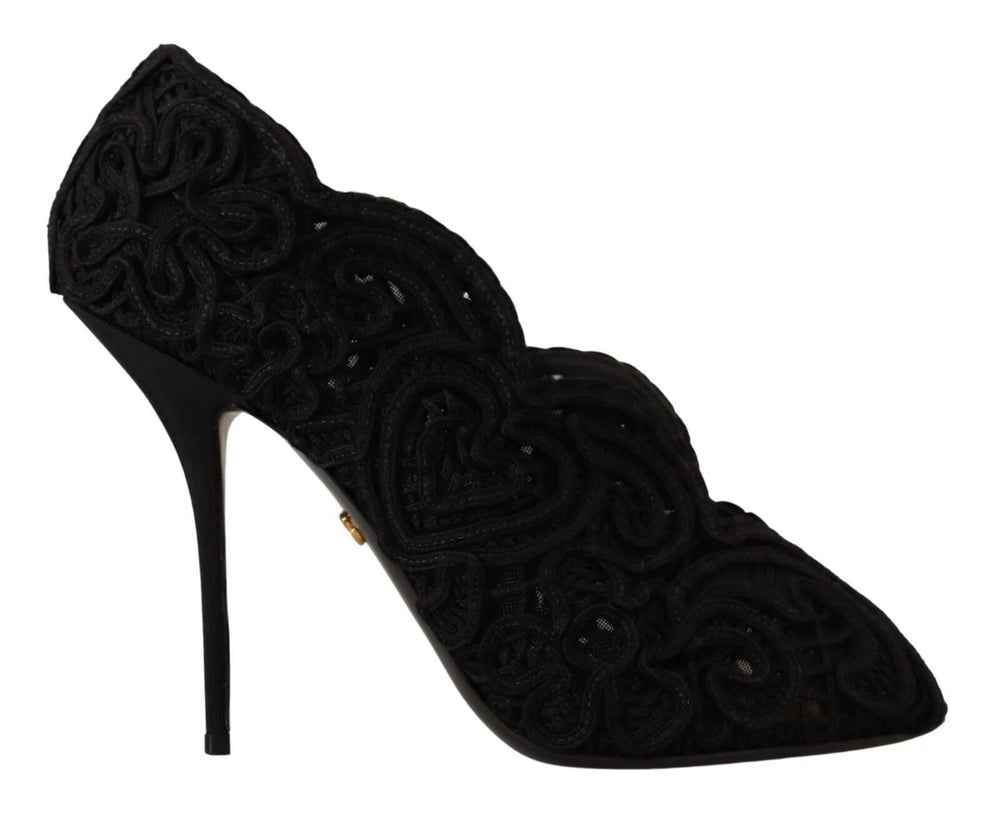Dolce & Gabbana Black Cordonetto Ricamo Pump Open Toe Shoes - EU40/US9.5 - Heels