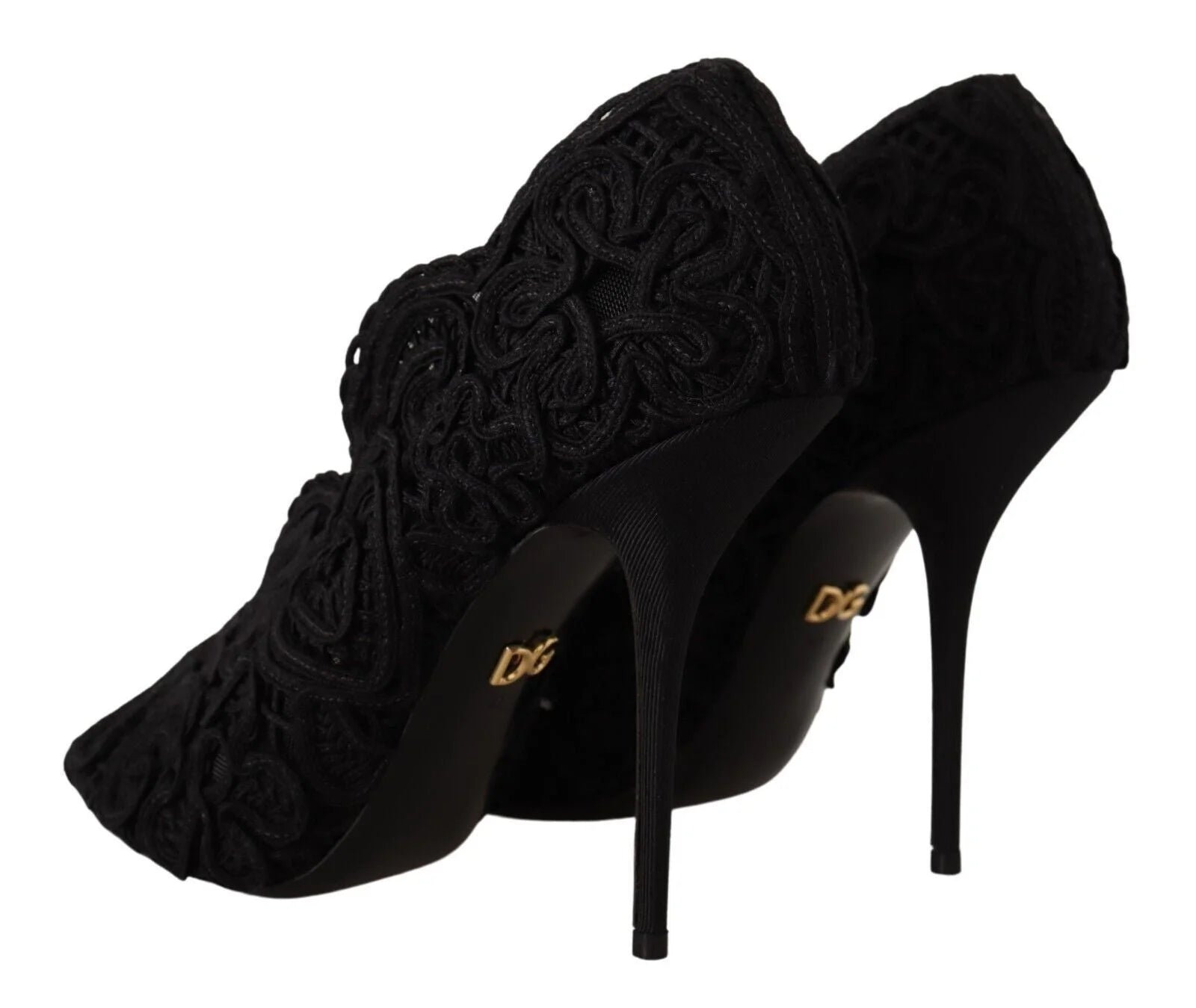 Dolce & Gabbana Black Cordonetto Ricamo Pump Open Toe Shoes - EU40/US9.5 - Heels